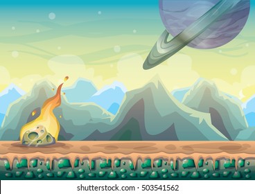 cartoon vector landscape with meteor background with separated layers for game art and animation game design asset in 2d graphic