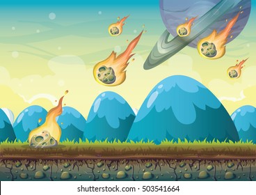 cartoon vector landscape with meteor background with separated layers for game art and animation game design asset in 2d graphic