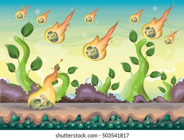 cartoon vector landscape with meteor background with separated layers for game art and animation game design asset in 2d graphic