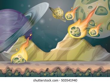 cartoon vector landscape with meteor background with separated layers for game art and animation game design asset in 2d graphic