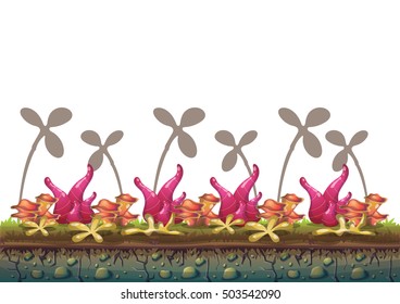 cartoon vector landscape with meteor background with separated layers for game art and animation game design asset in 2d graphic