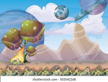 cartoon vector landscape with meteor background with separated layers for game art and animation game design asset in 2d graphic