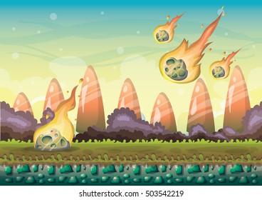 cartoon vector landscape with meteor background with separated layers for game art and animation game design asset in 2d graphic