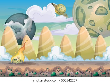 cartoon vector landscape with meteor background with separated layers for game art and animation game design asset in 2d graphic