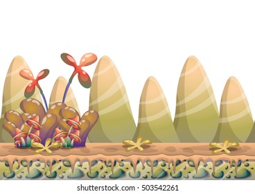 cartoon vector landscape with meteor background with separated layers for game art and animation game design asset in 2d graphic