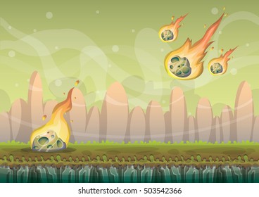 cartoon vector landscape with meteor background with separated layers for game art and animation game design asset in 2d graphic