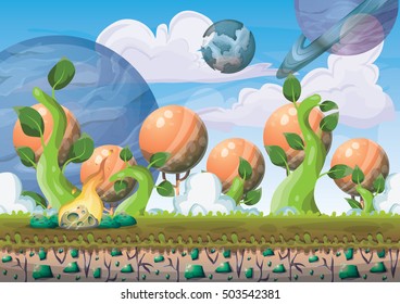 cartoon vector landscape with meteor background with separated layers for game art and animation game design asset in 2d graphic