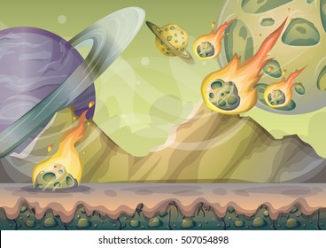 cartoon vector landscape with meteor background with separated layers for game art and animation game design asset in 2d graphic