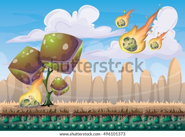 cartoon\
vector landscape with meteor background with separated layers for\
game art and animation design asset in 2d\
graphic