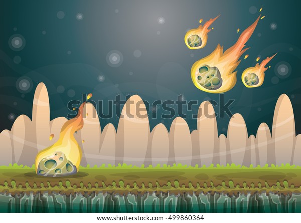 cartoon vector landscape with meteor background
with separated layers for game art and animation game design asset
in 2d graphic