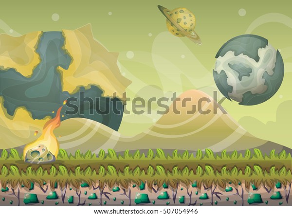 cartoon vector landscape with meteor background
with separated layers for game art and animation game design asset
in 2d graphic