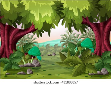 Cartoon vector landscape with separated layers for game and animation, game design asset
