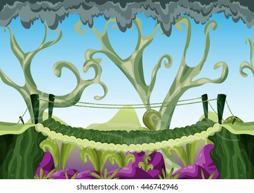 Cartoon vector landscape with separated layers for game and animation, game design asset