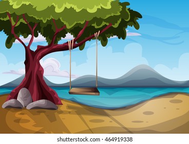 Cartoon vector landscape with separated layers for game and animation, game design asset