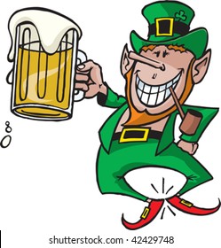 A cartoon vector Leprechaun with a beer.