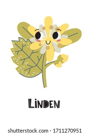 Linden vectorial de caricatura. Estilo plano. Excelente para el diseño de postales, carteles, pegatinas, etc.