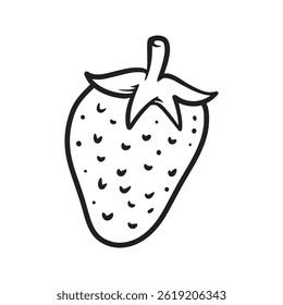 Vector de dibujos animados línea arte doodle de objeto de fruta de fresa y símbolos.