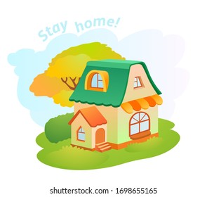 Cartoon Vector Little House On Green Stock Vector (Royalty Free ...