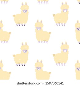 Cartoon vector llama alpaca flat style seamless pattern