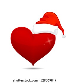 Cartoon vector logo heart with Christmas hat