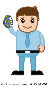 Cartoon Vector Man Holding an Easter Egg