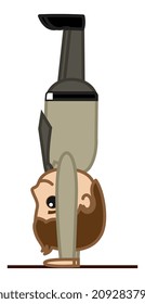 Cartoon Vector Man Standing on Hands Upside Down