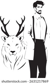 Cartoon vector of a man walking his dog in a modern urban setting, ideal for pet care themes, blogs, and dog lover merchandise.