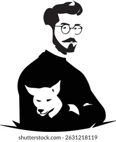 Cartoon vector of a man walking his dog in a modern urban setting, ideal for pet care themes, blogs, and dog lover merchandise.