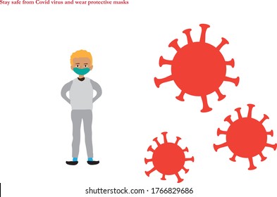 A cartoon vector of  a man wearing a facemask during Covid pandemic