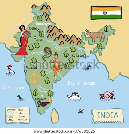 Cartoon Vector Map India Stock Vector (Royalty Free) 376381825 ...