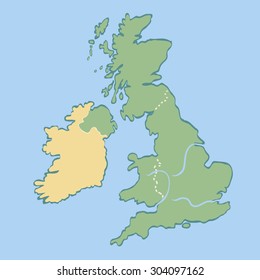 Cartoon vector map of United Kingdom for children. 