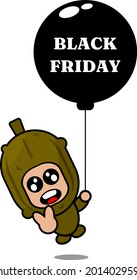 cartoon vector mascot character cute pickled vegetable costume holding black friday balloon