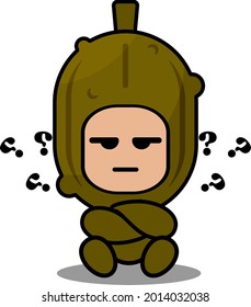 cartoon vector mascot character cute pickled vegetable costume sitting with annoyed confused expression