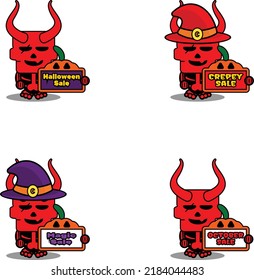 cartoon vector mascot character red devil cute skull halloween sale bundle set