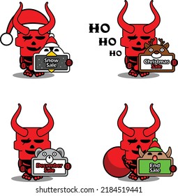 cartoon vector mascot character red devil cute skull christmas sale bundle set