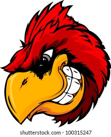 Cartoon Vector Mascot Image of a Cardinal or Red Bird Head