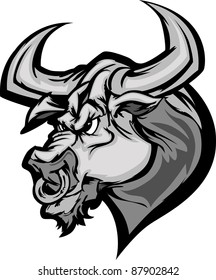 Cartoon Vector Mascot Image of a Longhorn Bull Head