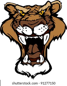 Cartoon Vector Mascot Image of a Mountain Lion Head