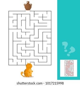 Cartoon Vector - Maze or Labyrinth Game for Preschool Children with Cat and Milk