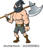 Cartoon vector medieval executioner with an axe