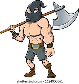 Cartoon vector medieval executioner with an axe