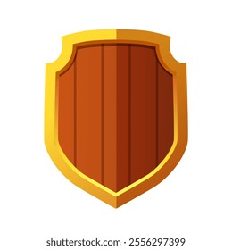 Cartoon vector medieval shield from wood for protection isolated on white background.