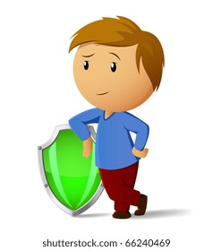 Cartoon vector men with green shield