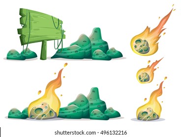 cartoon vector Meteor object with separated layers for game art and animation game design asset in 2d graphic