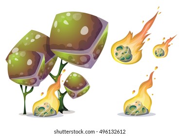 cartoon vector Meteor object with separated layers for game art and animation game design asset in 2d graphic