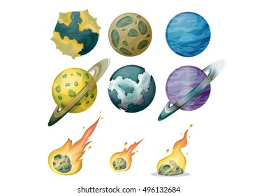 cartoon vector Meteor object with separated layers for game art and animation game design asset in 2d graphic