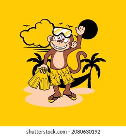 Cartoon vector monkeys in the beach.