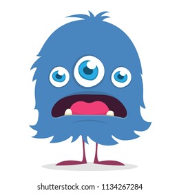 Cartoon vector monster. Monster alien illustration with surprised expression. Shocking green alien design for Halloween