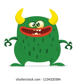 Cartoon vector monster. Monster alien illustration with surprised expression. Shocking green alien design for Halloween