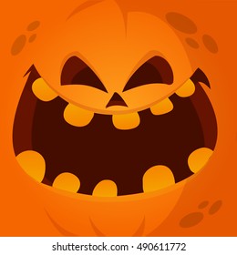 Cartoon vector monster pumpkin face. Cute square avatar and icon